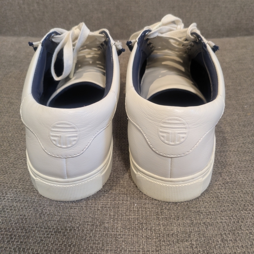 Tory Burch Sport White & Blue Leather Sneakers | Minimalist Casual Shoes - Picture 5 of 12